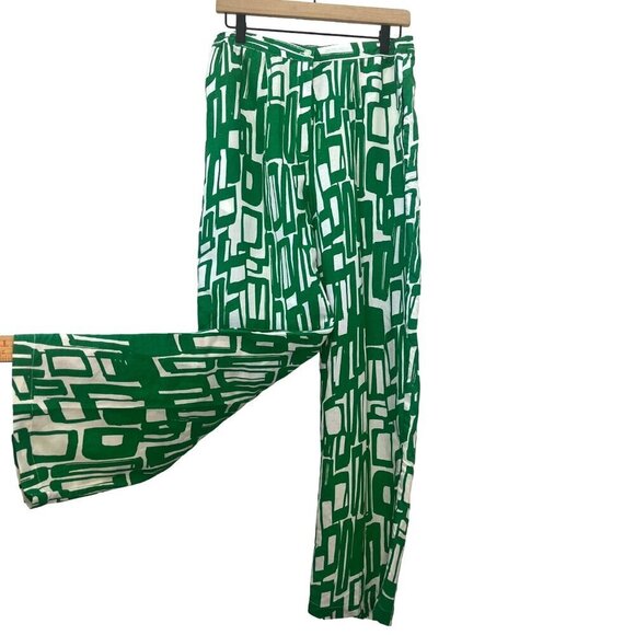 EY Boutique Linen Blend Funky Print Pants Ladies Size MED Green Color - Picture 1 of 6
